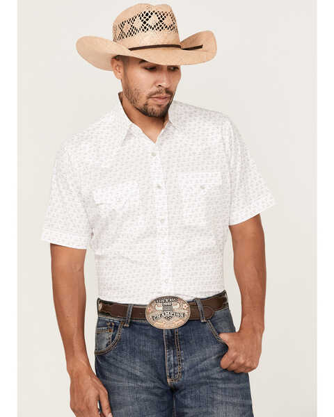 Ely Walker Men's Mini Southwestern Geo Print Short Sleeve Pearl Snap Western Shirt  , White, hi-res