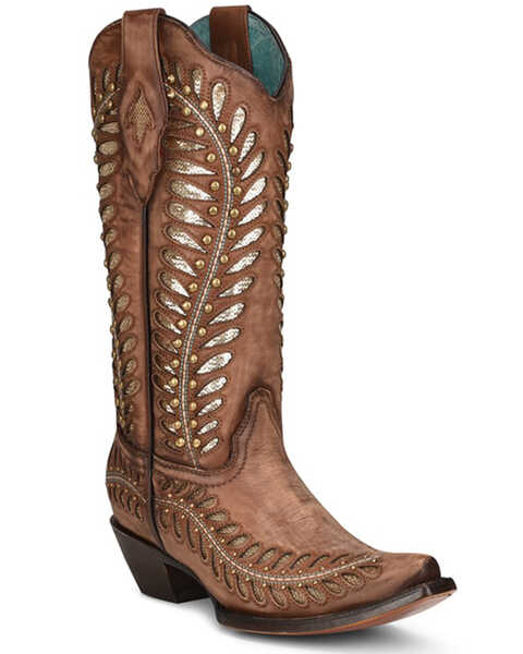 Corral  Women's Tan Inlay Western Boots - Snip Toe , Tan, hi-res