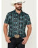 Image #1 - Rock & Roll Denim Men's Boot Barn Exclusive Southwestern Print Short Sleeve Polo Shirt, Turquoise, hi-res