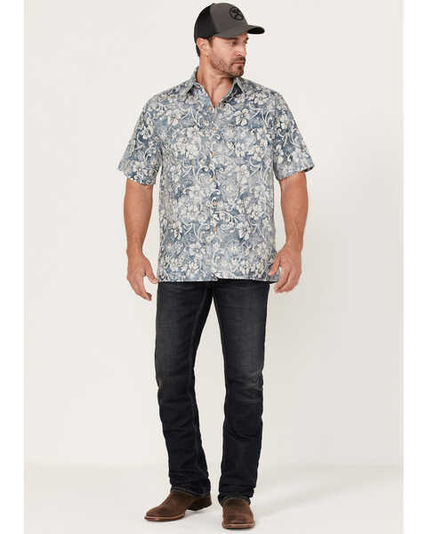 Image #2 - Scully Men's Floral Print Short Sleeve Button Down Western Shirt , Teal, hi-res