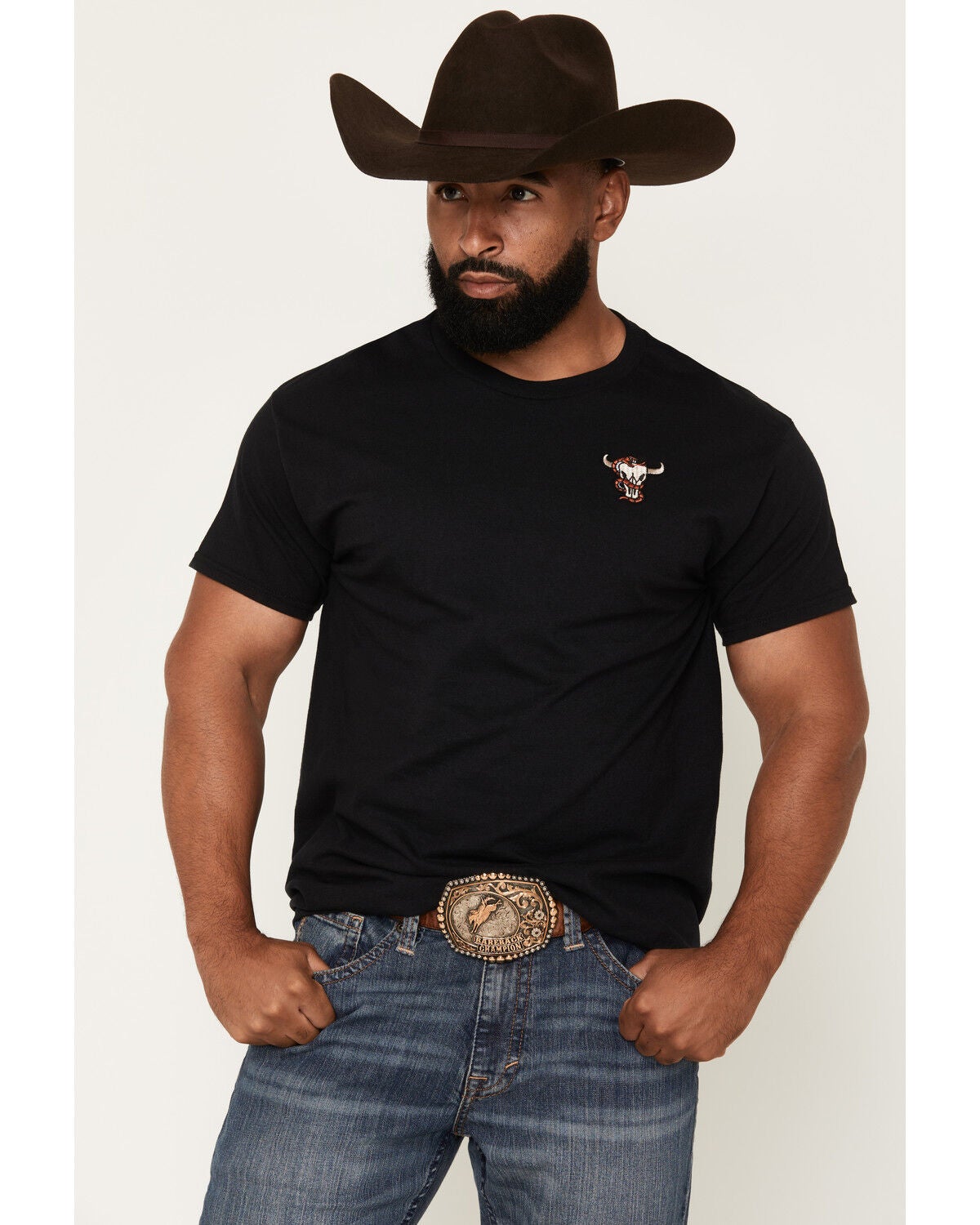 Cody James Men's Skull and Snake Embroidered Short Sleeve Graphic T-Shirt, Black, hi-res