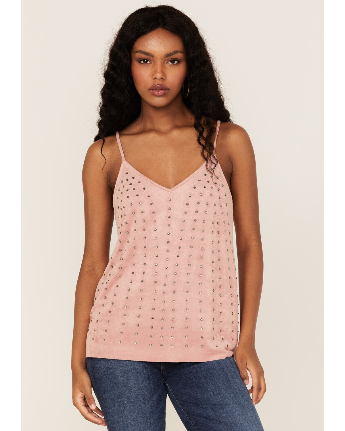 Image #1 - Vocal Women's Studded Faux Suede Cami Top, Mauve, hi-res