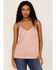 Image #1 - Vocal Women's Studded Faux Suede Cami Top, Mauve, hi-res
