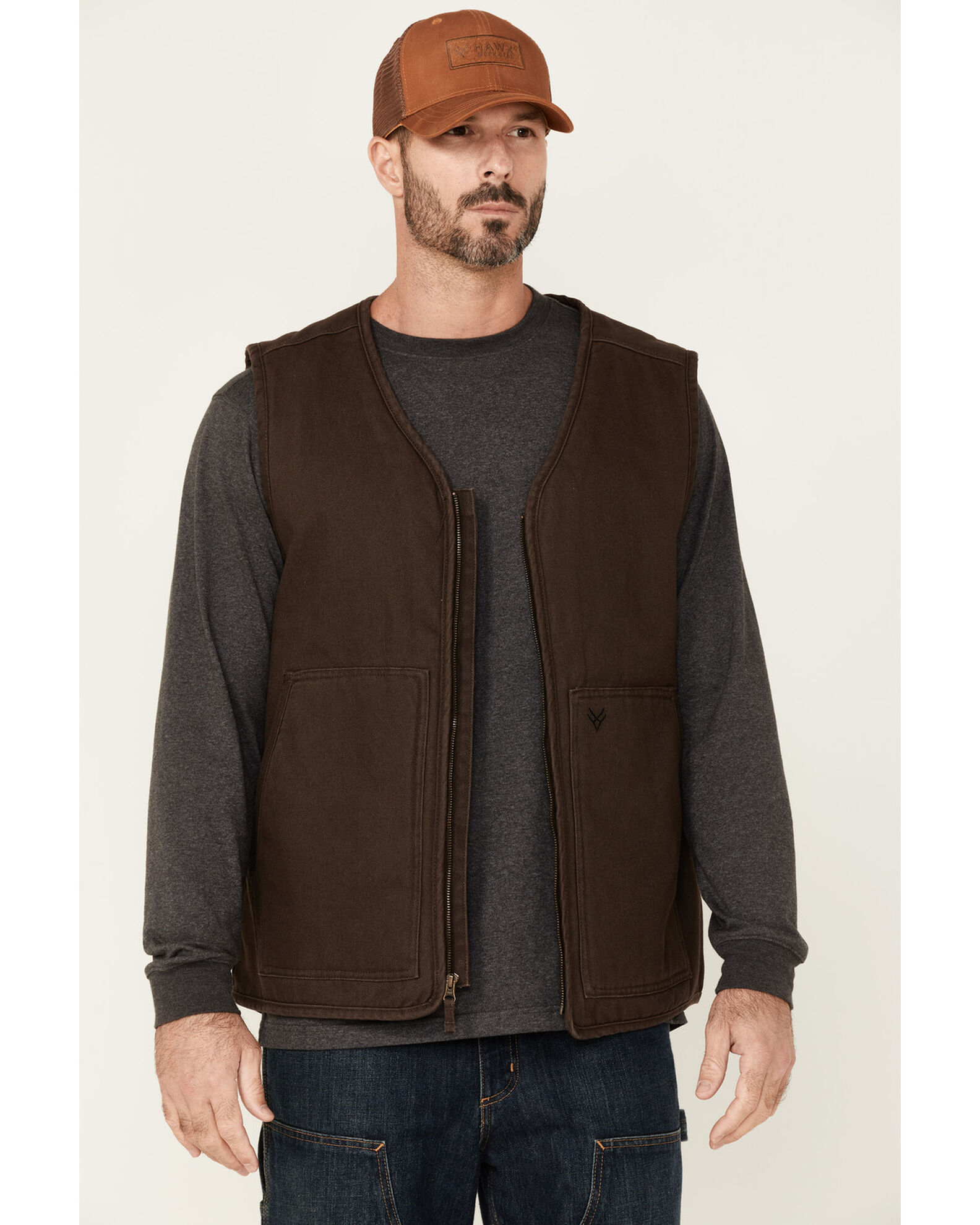 Hawx Men s Weathered Canvas Zip Front Sherpa Lined Work Vest Tall Country Outfitter