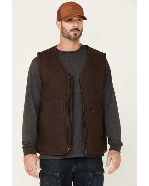 Hawx Men's Weathered Canvas Zip-Front Sherpa Lined Work Vest - Tall , Brown, hi-res