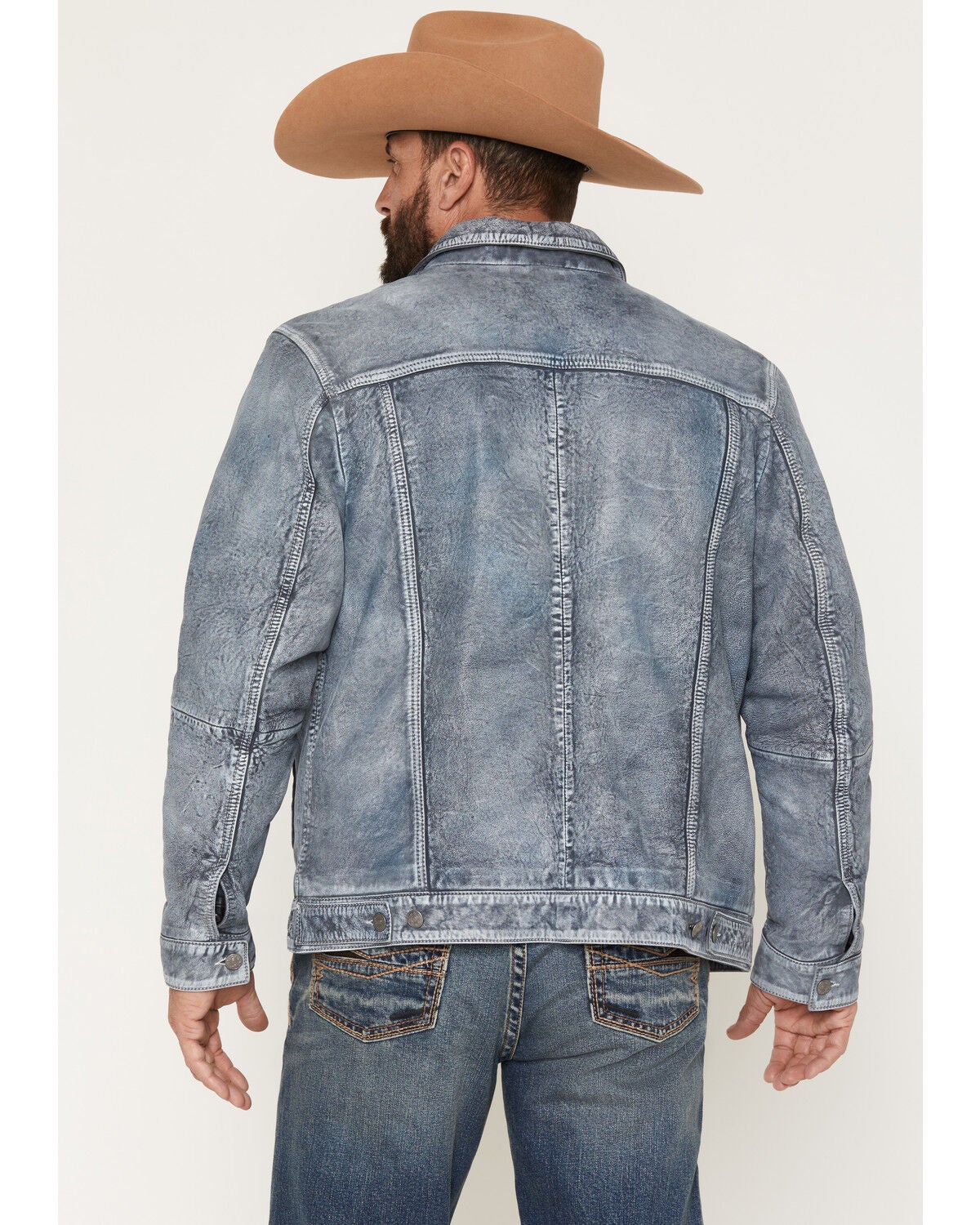 Image #4 - Scully Men's Distressed Leather Button-Down Trucker Jacket, Slate, hi-res