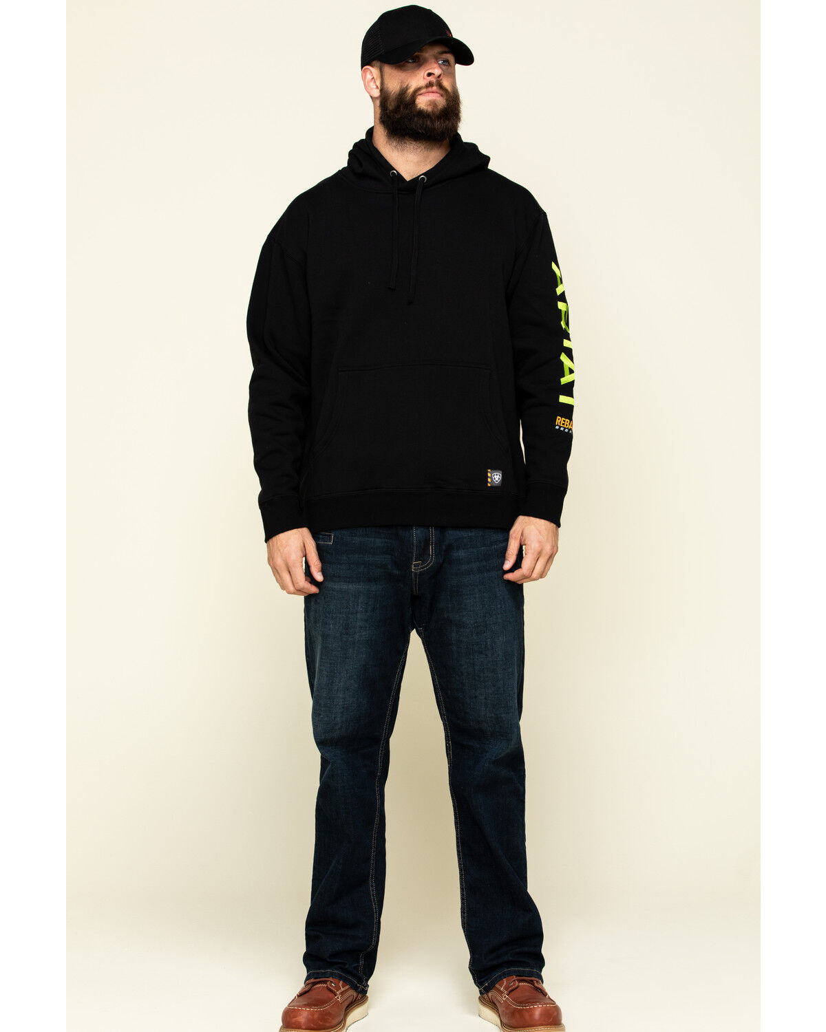 Image #6 - Ariat Men's Black/Lime Rebar Graphic Hooded Work Sweatshirt, Black, hi-res