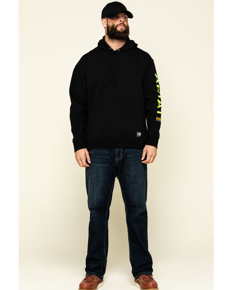 Ariat Men's Black/Lime Rebar Graphic Hooded Work Sweatshirt , Black, hi-res