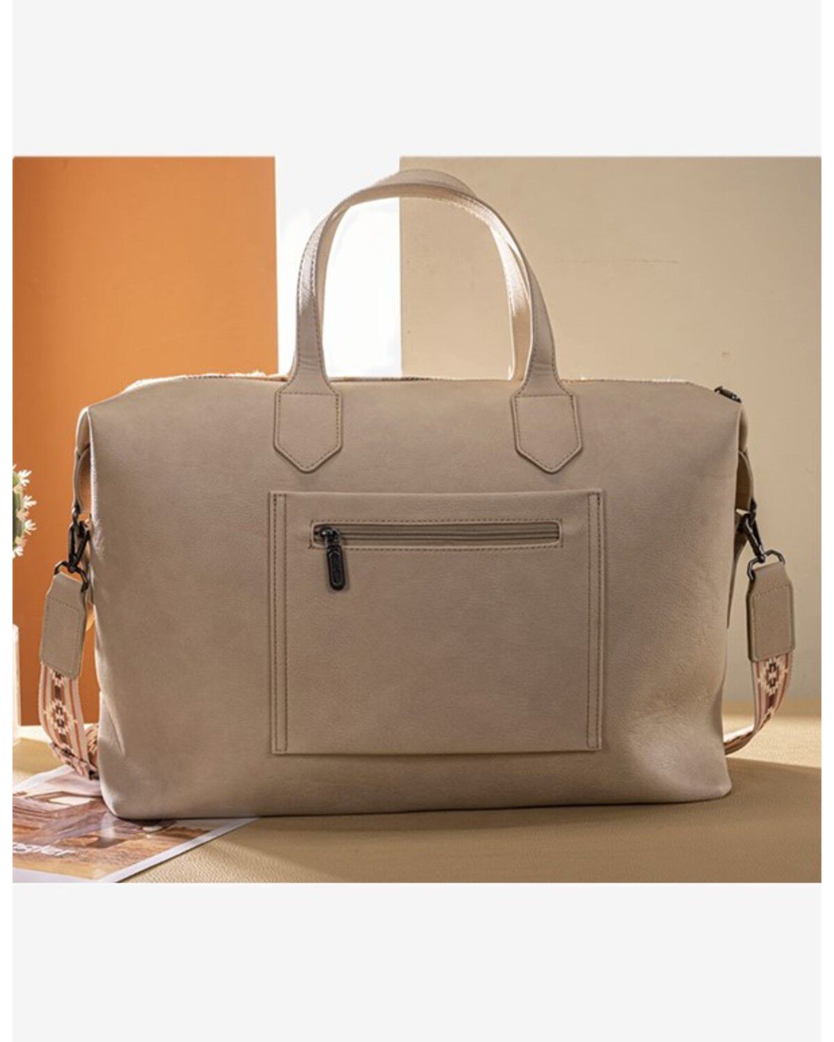 Image #2 - Wrangler Women's Sherpa Southwestern Print Canvas Duffle Bag, Tan, hi-res