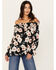 Image #1 - Wild Moss Women's Long Sleeve Off The Shoulder Floral Top, Black, hi-res