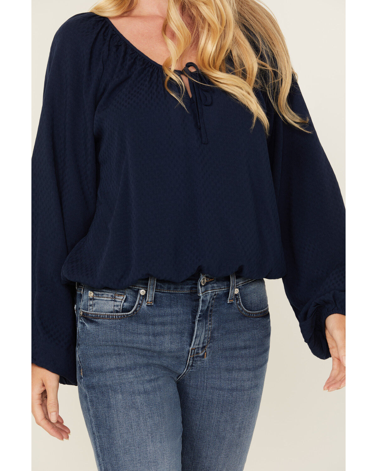 Image #3 - Cleo + Wolf Women's Christopher Solid Long Sleeve Peasant Top, Navy, hi-res