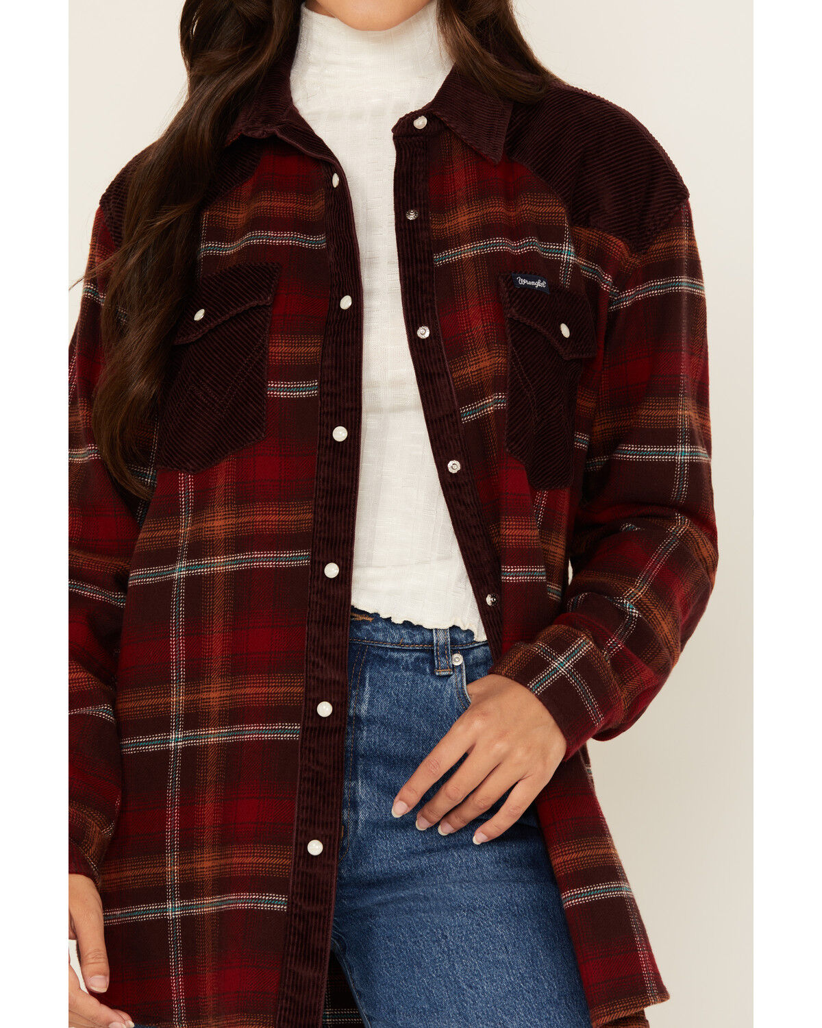 Image #3 - Wrangler Retro Women's Plaid Print Long Sleeve Snap Western Shirt, Brown, hi-res