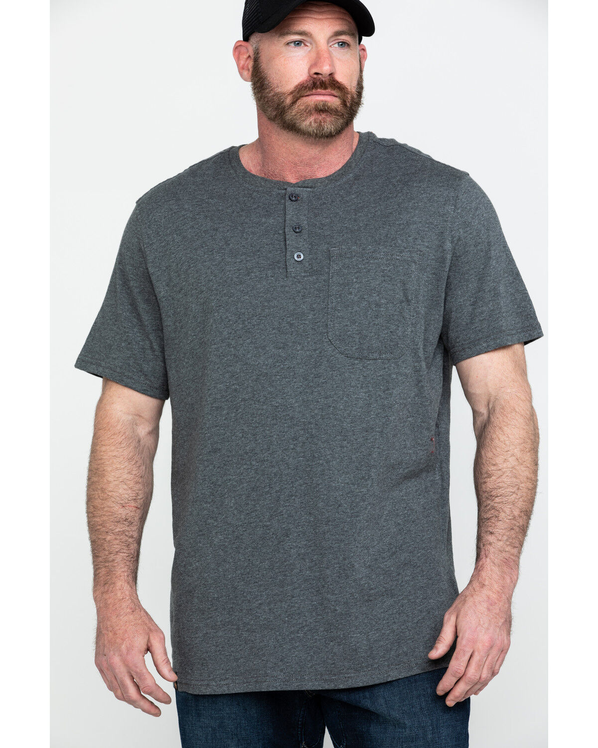 Image #1 - Hawx Men's Pocket Henley Short Sleeve Work T-Shirt, Charcoal, hi-res