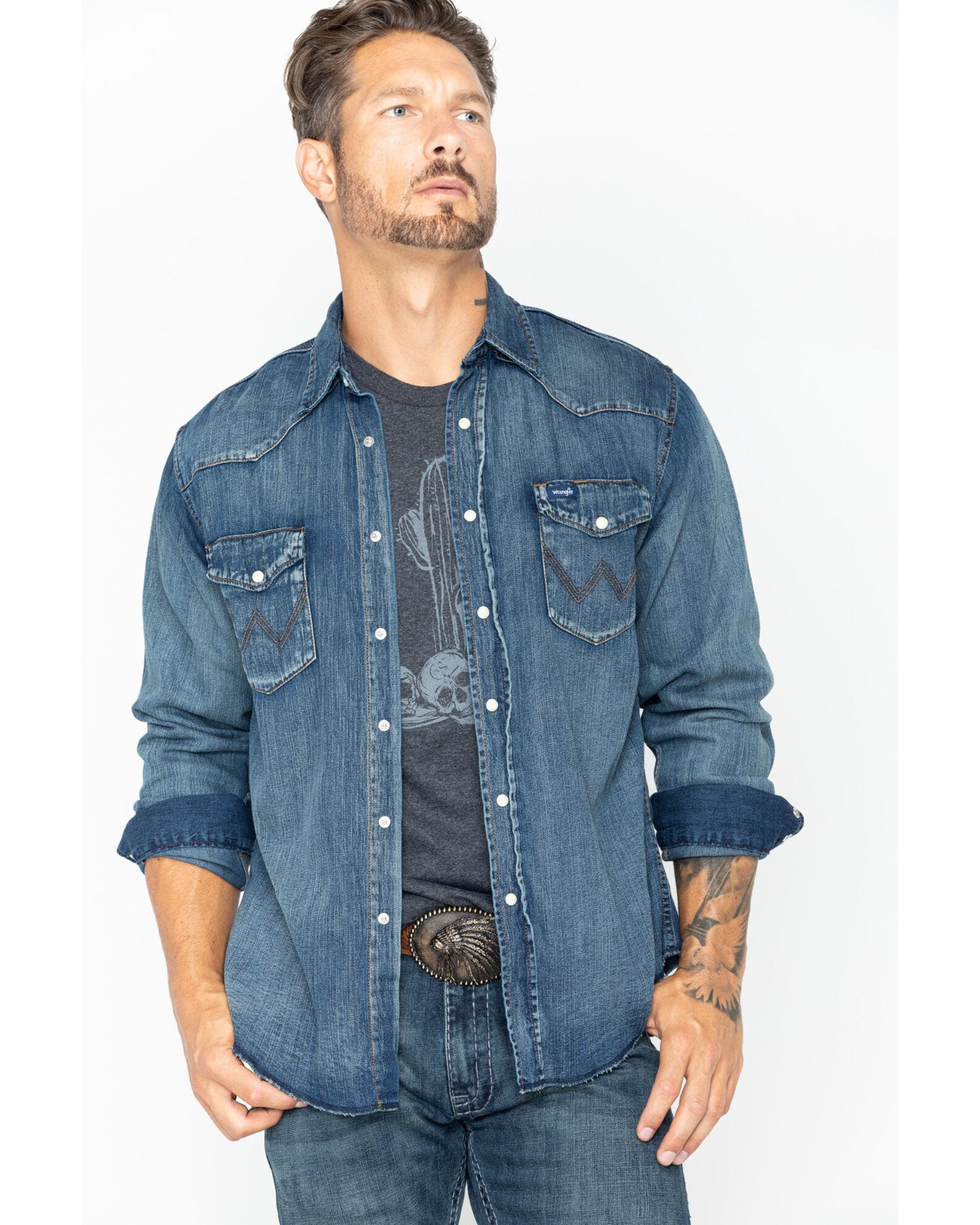 Wrangler Men s Slub Denim Long Sleeve Work Shirt Country Outfitter