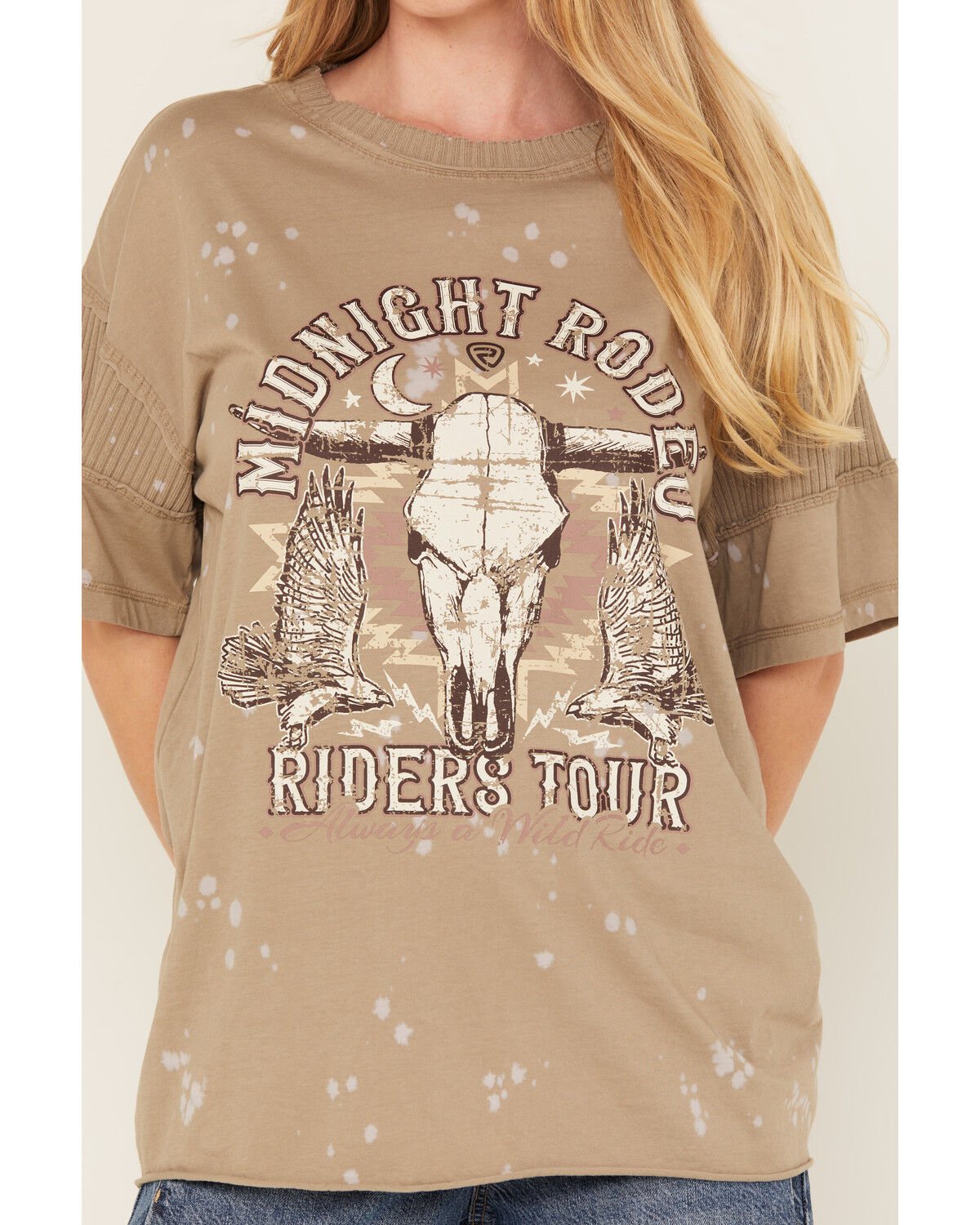 Image #3 - Rock & Roll Denim Women's Midnight Rodeo Steer Short Sleeve Graphic Tee, Olive, hi-res