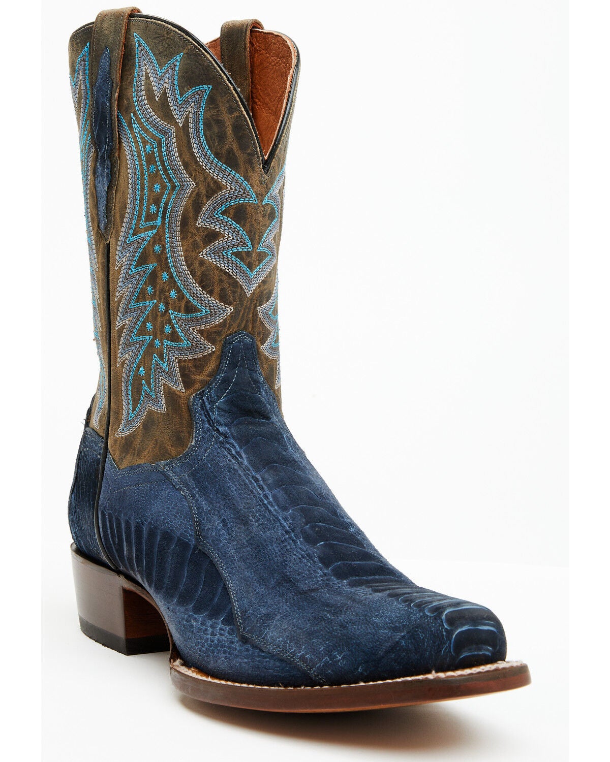 Dan Post Men's 11" Exotic Ostrich Leg Western Boots - Square Toe, Blue, hi-res
