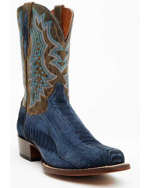 Dan Post Men's 11" Exotic Ostrich Leg Western Boots - Square Toe , Blue, hi-res