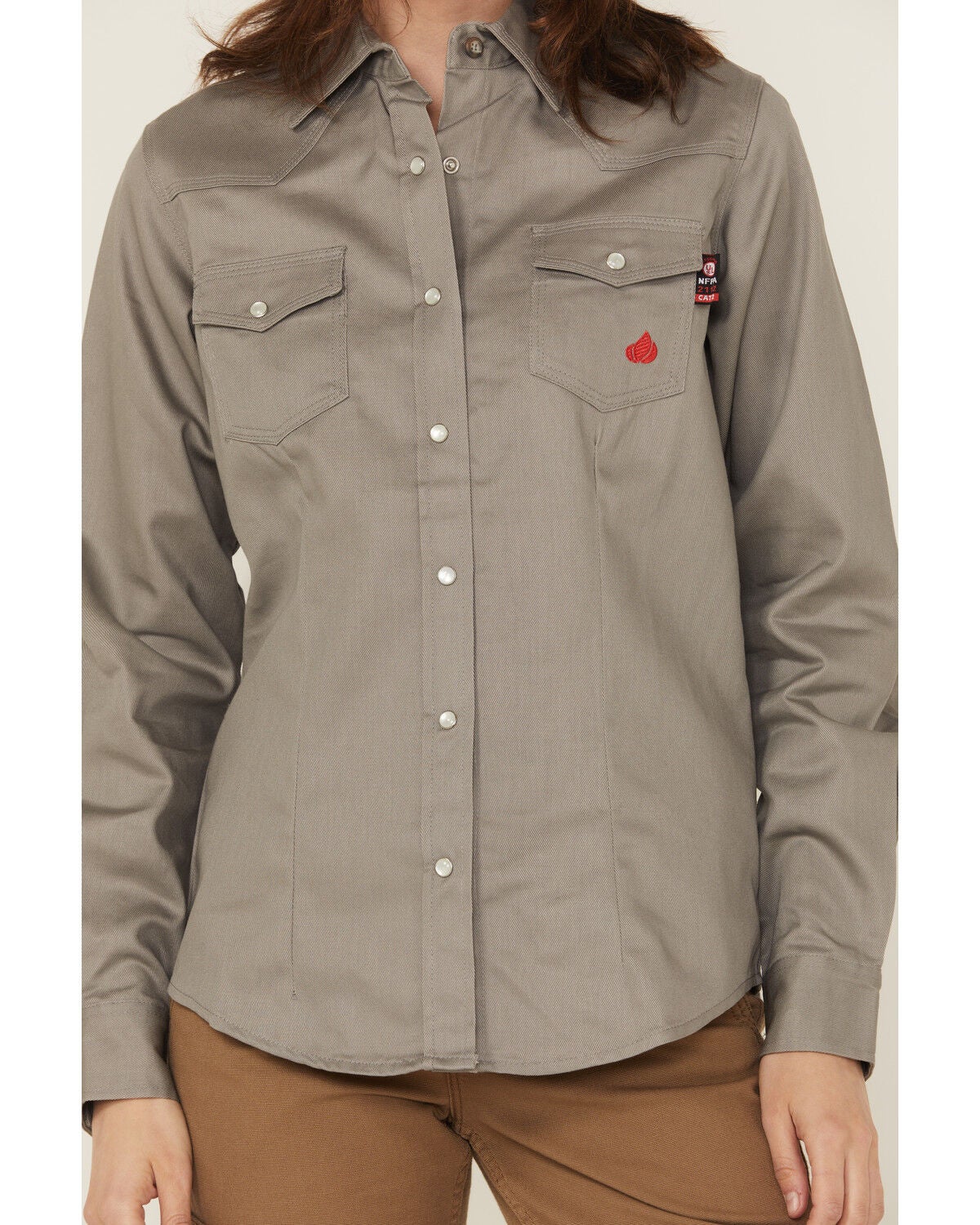 Image #3 - Forge Workwear Women's FR Solid Long Sleeve Snap Stretch Work Shirt, Grey, hi-res