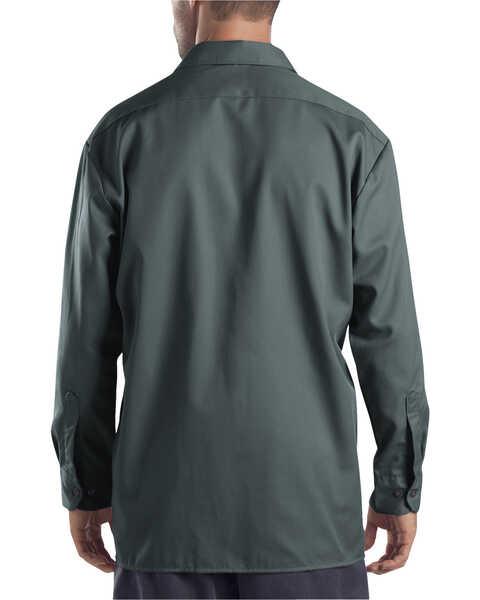 Dickies Men's Solid Twill Button Down Long Sleeve Work Shirt, Green, hi-res