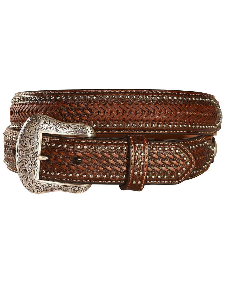 Nocona Ostrich Basketweave Billets Leather Belt, Brown, hi-res