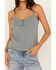 Image #3 - Cleo + Wolf Women's Rib Knit Henley Tank, Steel Blue, hi-res