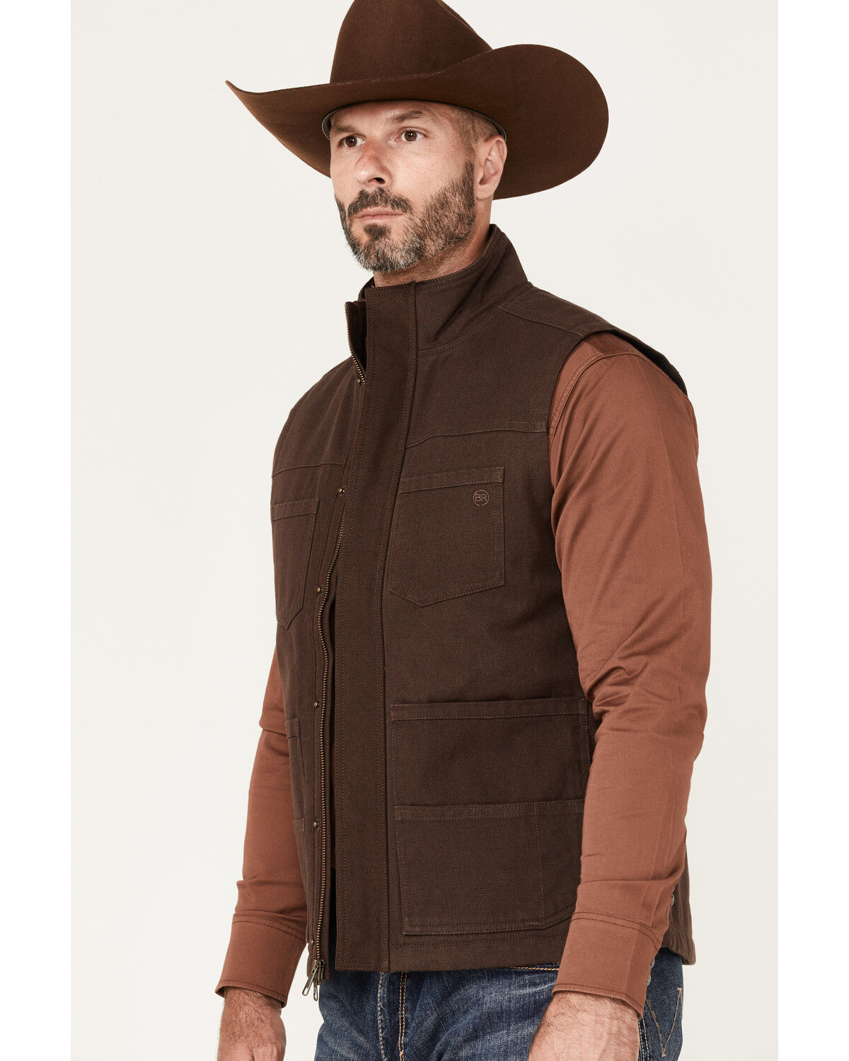 Image #2 - Blue Ranchwear Men's Insulated Duck Zip-Front Vest, Dark Brown, hi-res