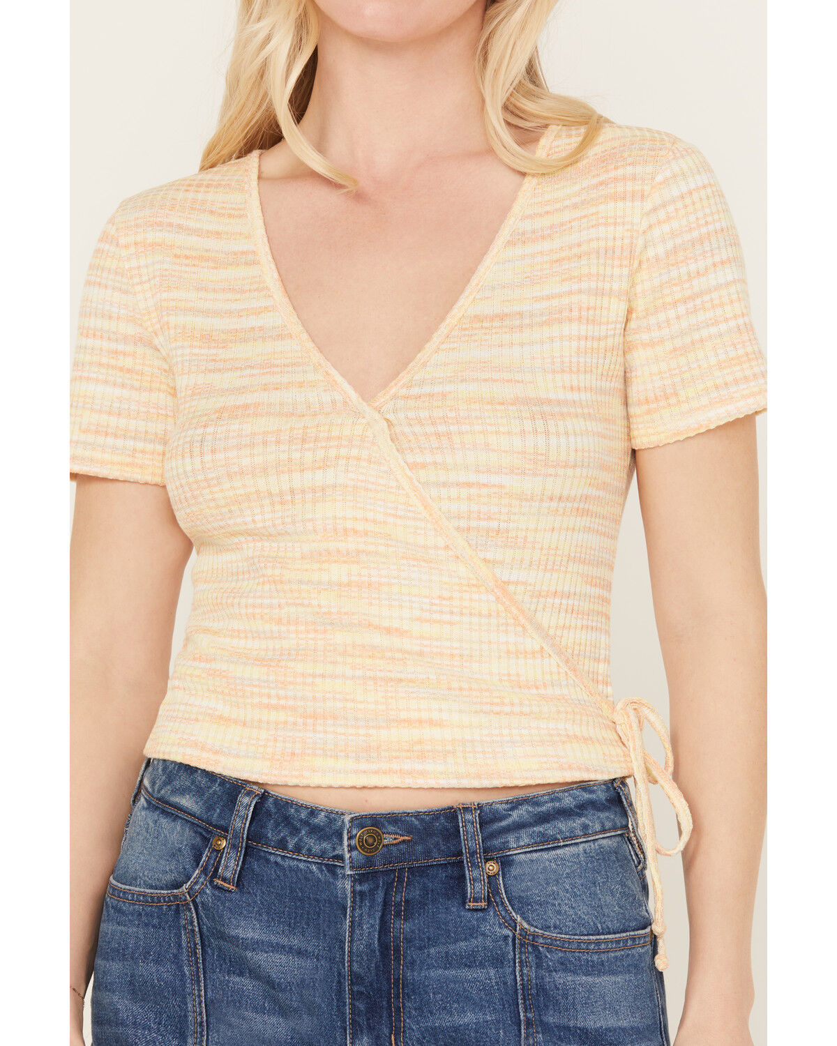 Image #3 - Wild Moss Women's Space Dye Faux Wrap Top, Yellow, hi-res