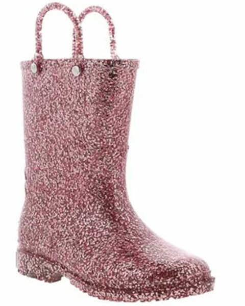 Image #1 - Western Chief Girls' Glitter PVC Rain Boots - Round Toe, Rose Gold, hi-res