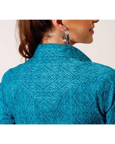 Image #2 - Roper Women's West Made Southwestern Print Long Sleeve Snap Western Shirt , Blue, hi-res