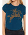 Image #3 - Shyanne Women's Ropin Cowboy Horse Ribbed Baby Tee, Navy, hi-res