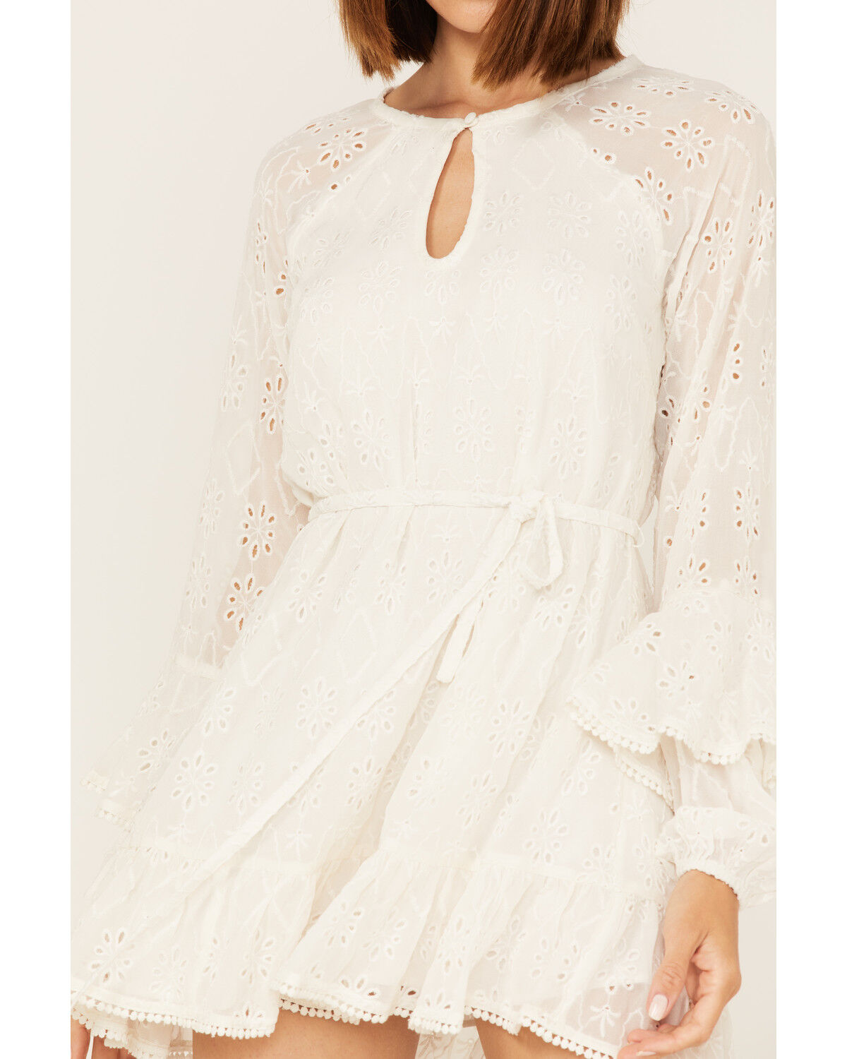 Image #3 - Shyanne Women's Eyelet Lace Long Sleeve Mini Dress, Ivory, hi-res