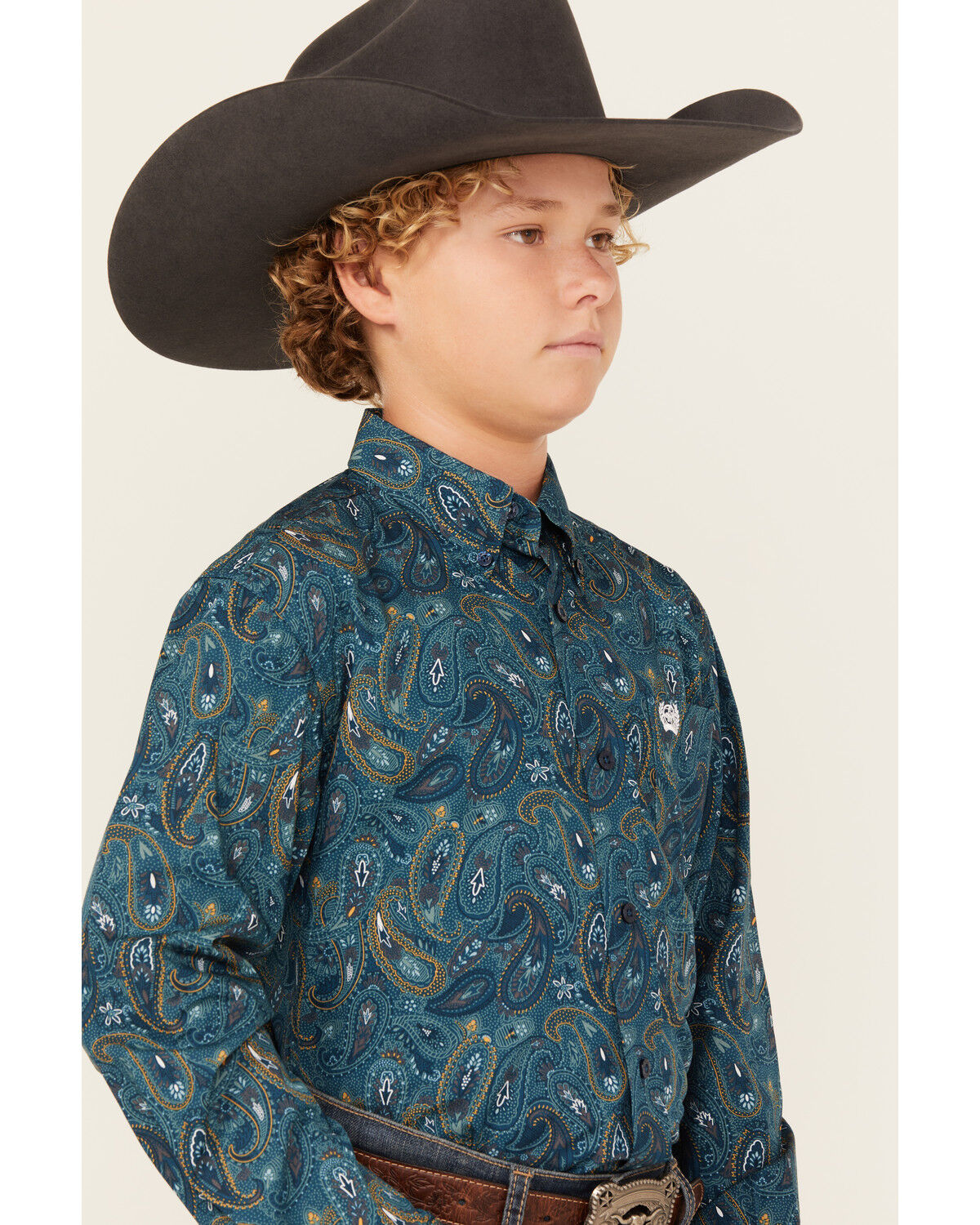 Image #2 - Cinch Boys' Paisley Print Long Sleeve Button-Down Western Shirt, Blue, hi-res