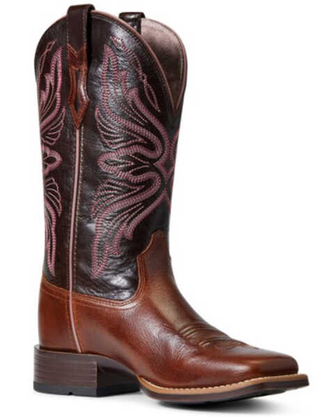 Ariat Women's Edgewood Leather Western Performance Boots - Broad Square Toe , Brown, hi-res
