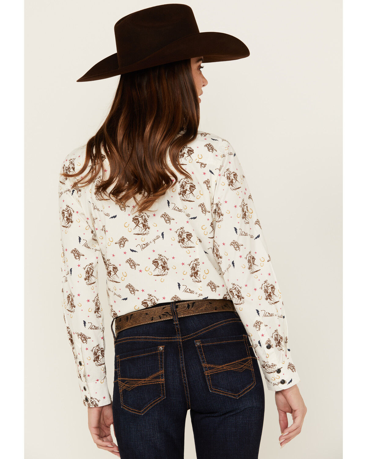 Image #4 - Ariat Women's Horse Print Long Sleeve Snap Western Shirt, White, hi-res