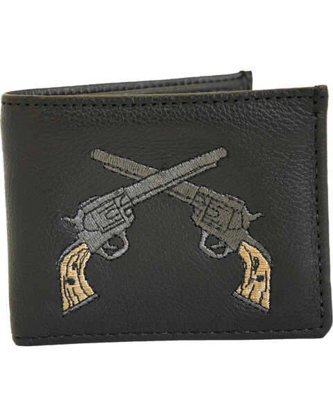 Western Express Men's Black Cross Gun Leather Wallet , Black, hi-res