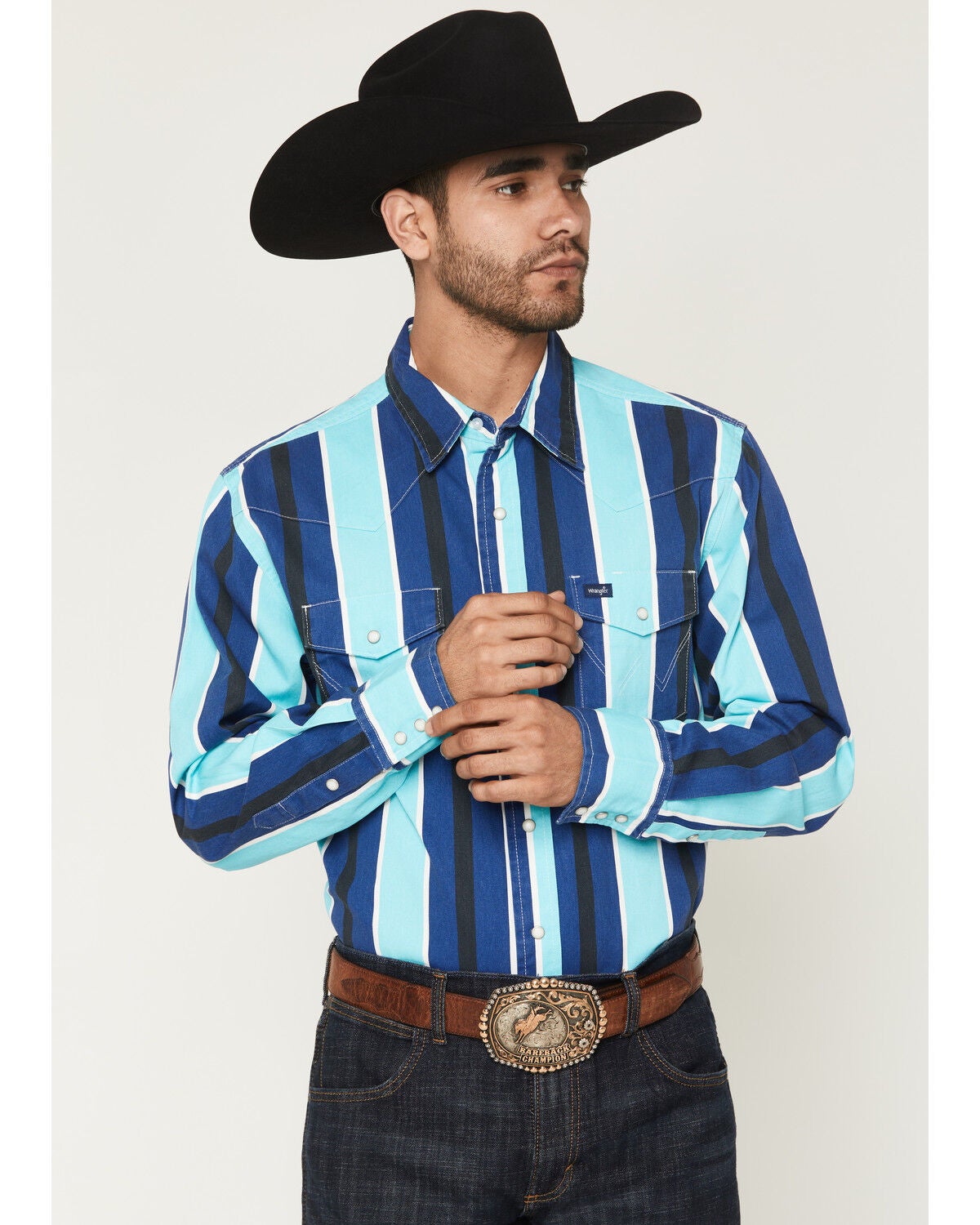 Image #1 - Wrangler Men's Vintage Brushpopper Striped Print Long Sleeve Snap Western Shirt, Multi, hi-res
