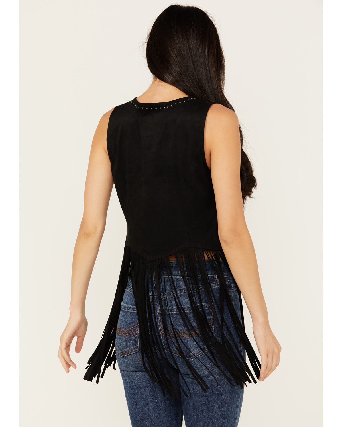 Image #4 - Idyllwind Women's Monticello Fringe Faux Suede Studded Tank, Black, hi-res