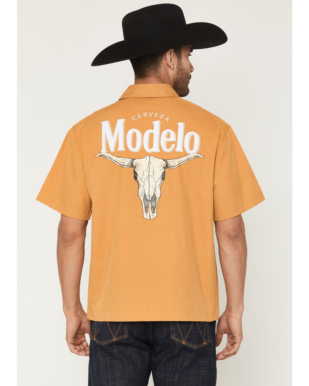 Image #1 - Modelo Men's Boot Barn Exclusive Steerhead Short Sleeve Button-Down Shirt, Mustard, hi-res