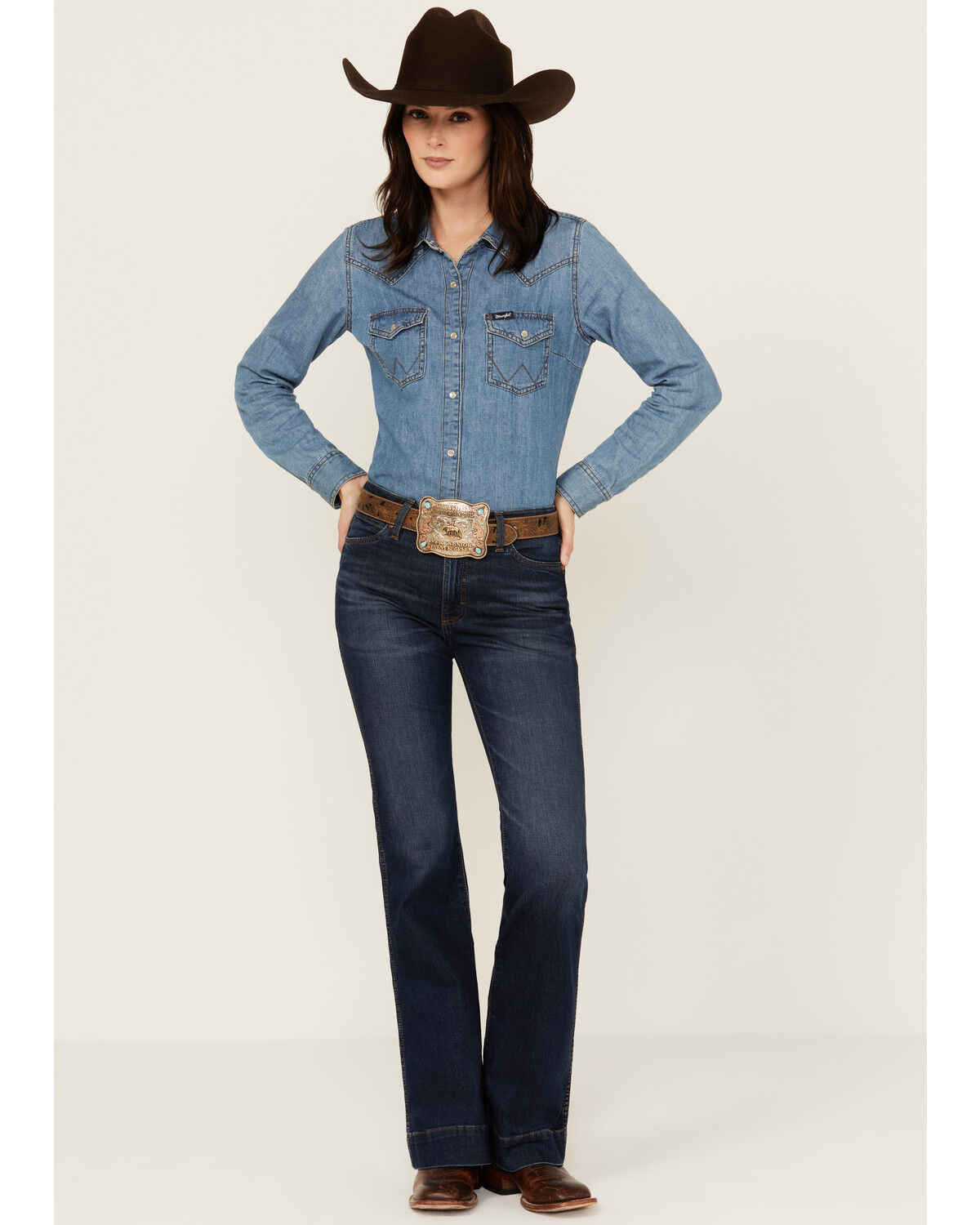 Image #1 - Wrangler Retro Women's Gabriella Dark Wash High Rise Trouser Stretch Denim Jeans, Dark Wash, hi-res