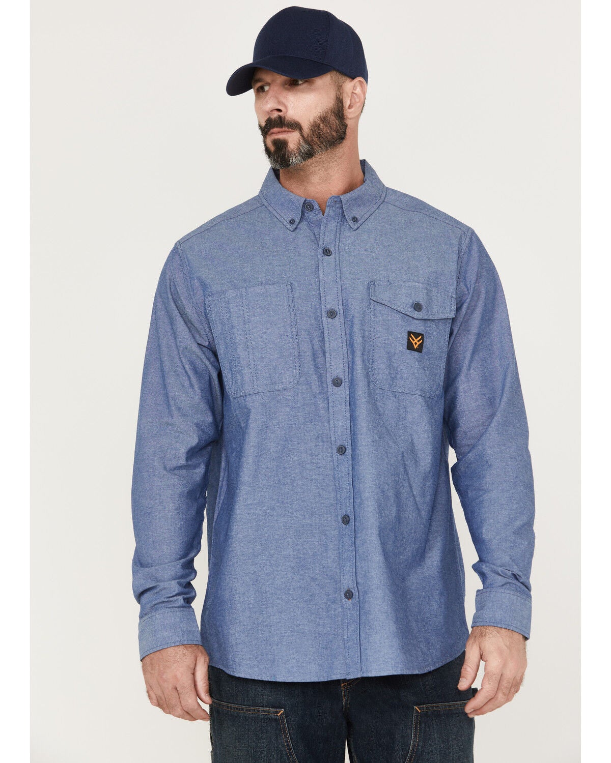 Hawx Men's Chambray Sun Protection Long Sleeve Button-Down Western Shirt - Tall, Blue, hi-res