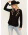 Image #1 - Roper Women's Floral Embroidered Long Sleeve Snap Stretch Western Shirt , Black, hi-res