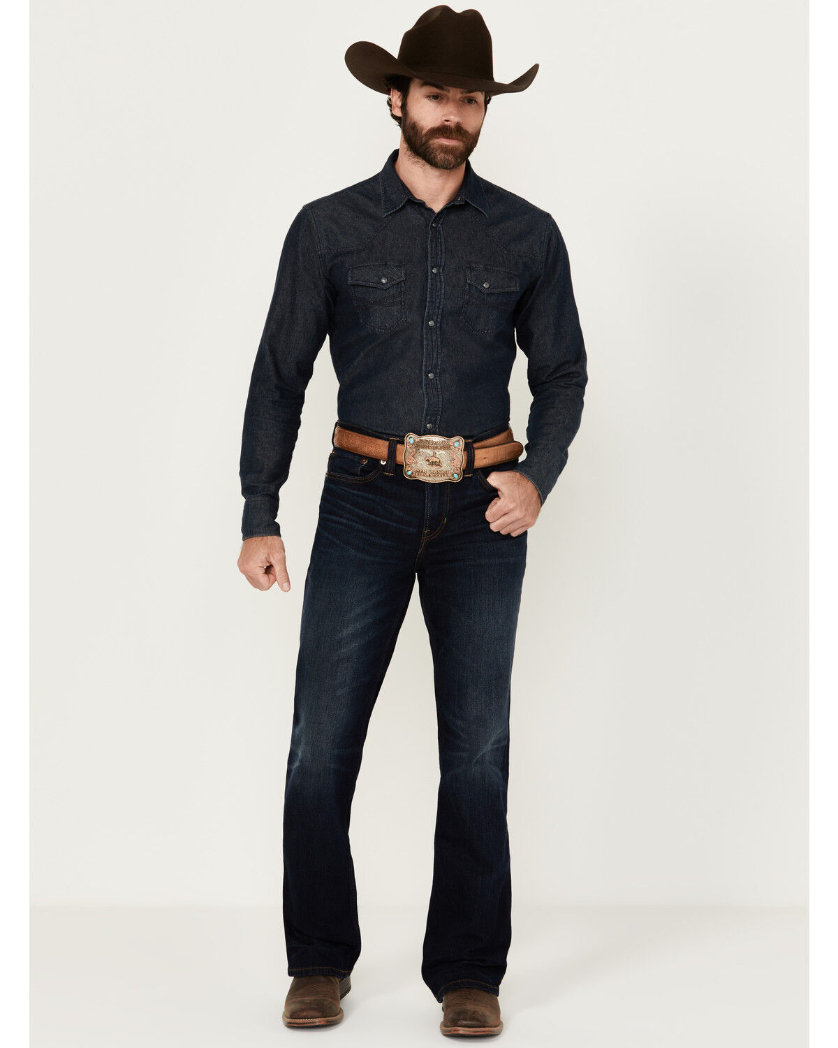 Image #1 - Blue Ranchwear Men's Jethro Slim Bootcut Stretch Denim Jeans, Dark Wash, hi-res