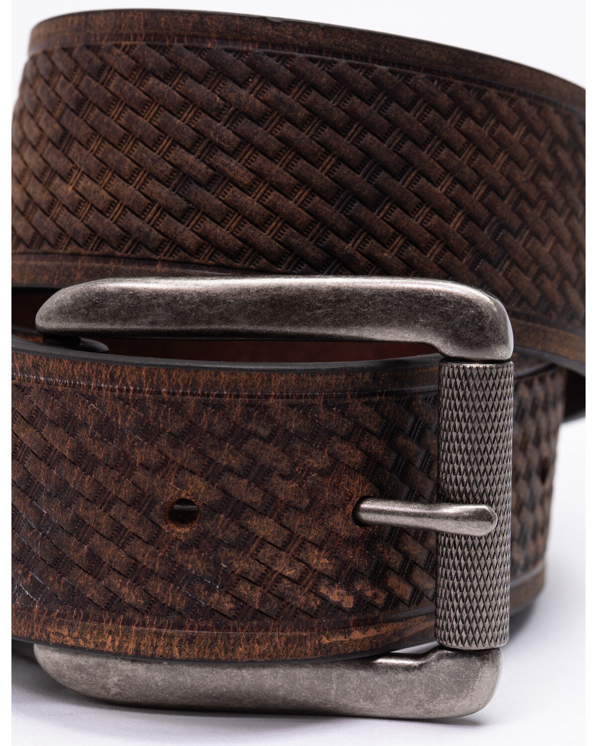Image #2 - Hawx® Men's Roller Buckle Basket-Weave Belt, Brown, hi-res