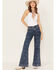 Image #1 - Lee Women's Medium Wash Mid Rise Floral Flare Jeans, Blue, hi-res