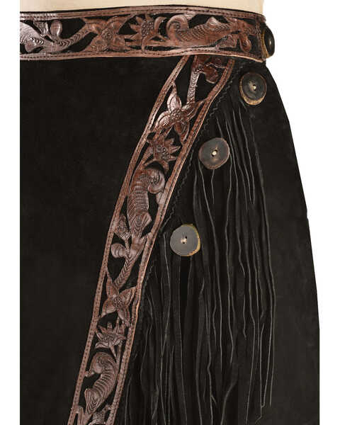 Image #2 - Kobler Leather Women's Tooled Leather & Fringe Sedona Suede Skirt, Black, hi-res
