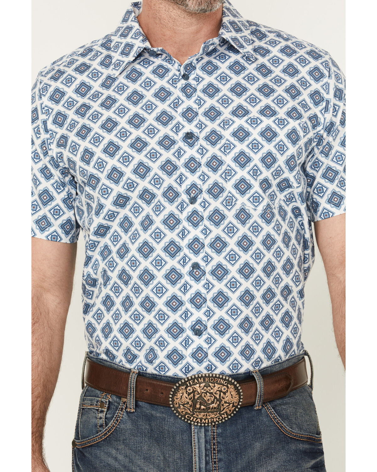 Image #3 - Gibson Trading Co Men's Bowling Alley Medallion Short Sleeve Button-Down Stretch Western Shirt, White, hi-res