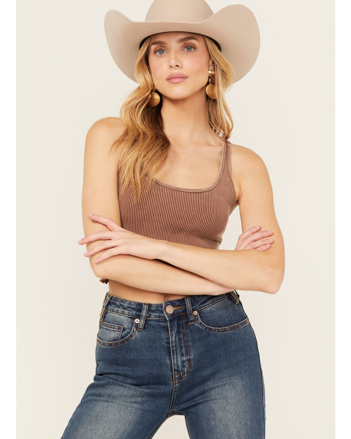 Image #2 - Fornia Women's Ribbed Lettuce Edge Brami, Brown, hi-res