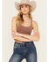 Image #2 - Fornia Women's Ribbed Lettuce Edge Brami, Brown, hi-res