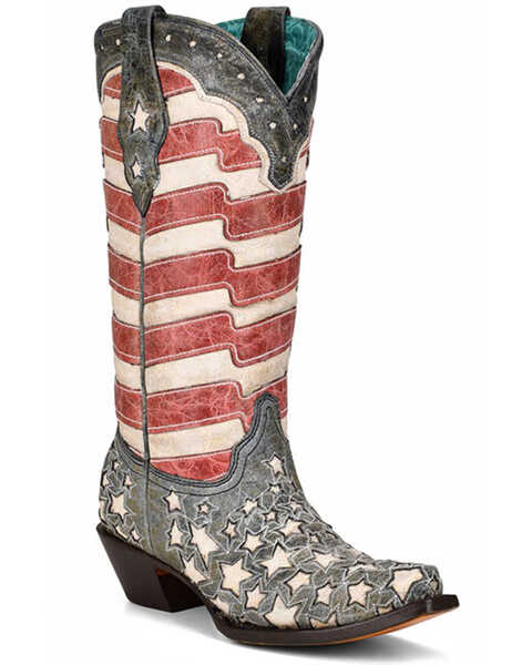 Image #1 - Corral Women's Blue Jeans Stars & Stripes Western Boots - Snip Toe, , hi-res