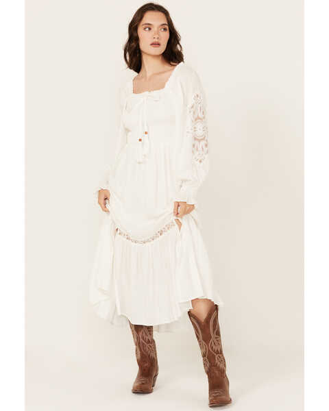 Miss Me Women's Lace Detail Midi Dress, White, hi-res